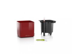 Lechuza CUBE GLOSSY 16 samozavlažovací květináč scarlet kompletní set