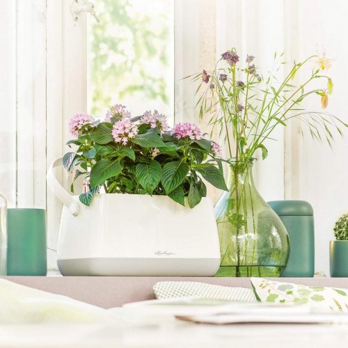 Lechuza YULA samozavlažovací květináč taška, bílo-zelená