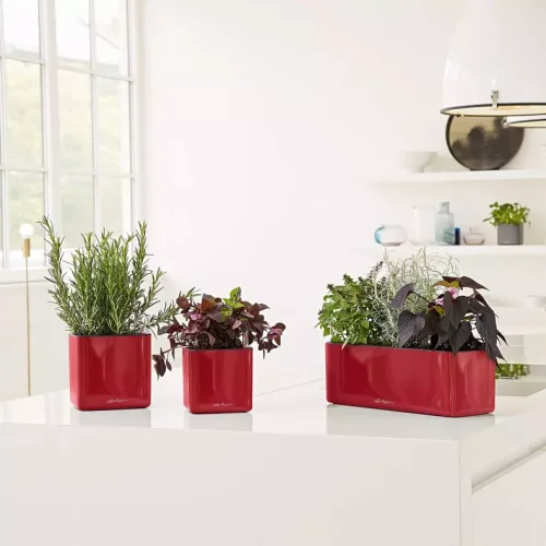 Lechuza CUBE GLOSSY TRIPLE samozavlažovací květináč bílý kompletní set