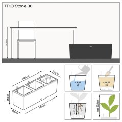 Lechuza TRIO STONE 30 květináč samozavlažovací Šedá kompletní set