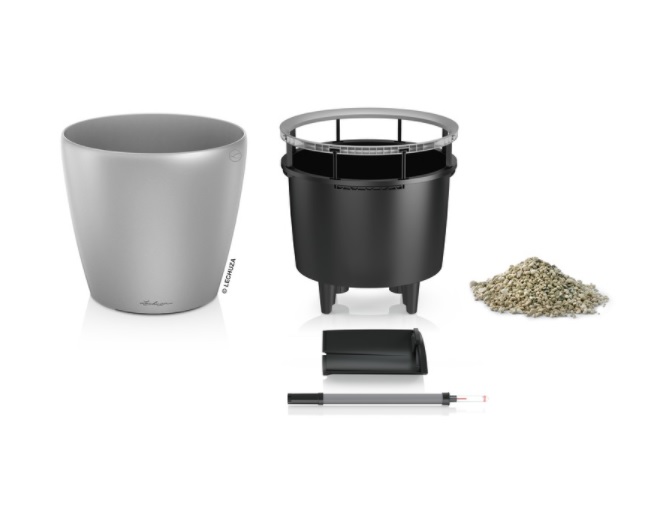 Lechuza CLASSICO LS 50 samozavlažovací květináč stříbrná kompletní set