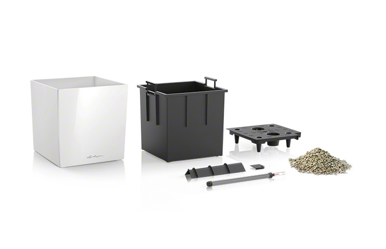 Lechuza CUBE 40 samozavlažovací květináč bílá kompletní set