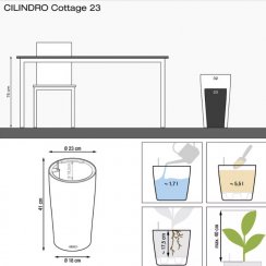 Lechuza CILINDRO Cottage 23 - Samozavlažovací květináč - Grafitově černá - Kompletní set