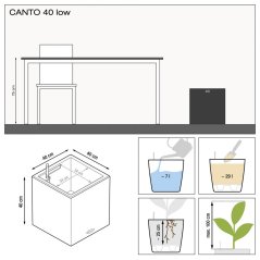 Lechuza CANTO PREMIUM 40 LOW samozavlažovací květináč Stříbrný kompletní set