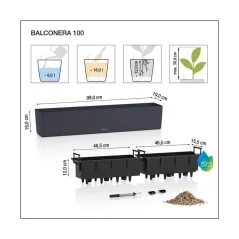 Samozavlažovací truhlík Lechuza BALCONERA COTTAGE 100 granitová kompletní set