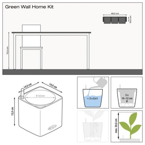 Lechuza CUBE GLOSSY GREEN WALL HOME WALL KIT samozavlažovací květináč antracit kompletní set