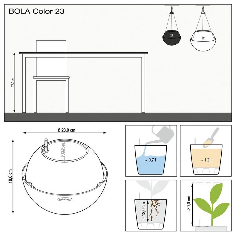 Lechuza BOLA Color 23 - Břidlice - Závěsný samozavlažovací květináč