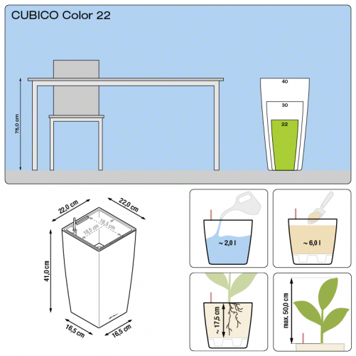 Lechuza CUBICO COLOR 22 samozavlažovací květináč nugátový oříšek kompletní set