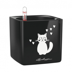 Lechuza CUBE GLOSSY 14 CAT samozavlažovací květináč černá kompletní set