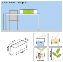 Samozavlažovací truhlík Lechuza BALCONERA COTTAGE 50 šedá kompletní set