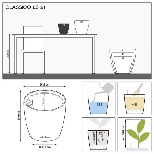 CLASSICO Color LS 21 - Samozavlažovací květináč - Pískově hnědá - Kompletní set