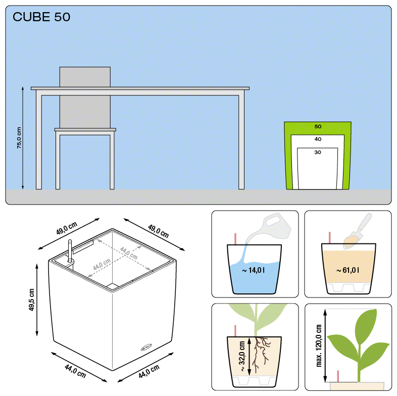 Lechuza CUBE 50 samozavlažovací květináč červená kompletní set