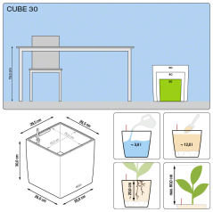 Lechuza CUBE 30 samozavlažovací květináč stříbrná kompletní set