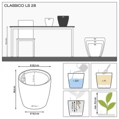 CLASSICO Color LS 28 - Samozavlažovací květináč - Břidlice - Kompletní set