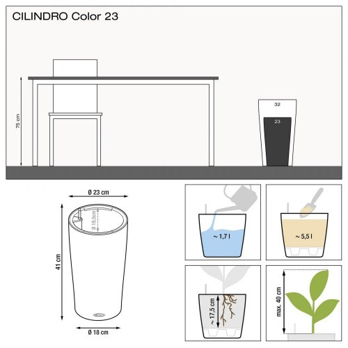 Lechuza CILINDRO 32 - samozavlažovací květináč - Bílá - kompletní set