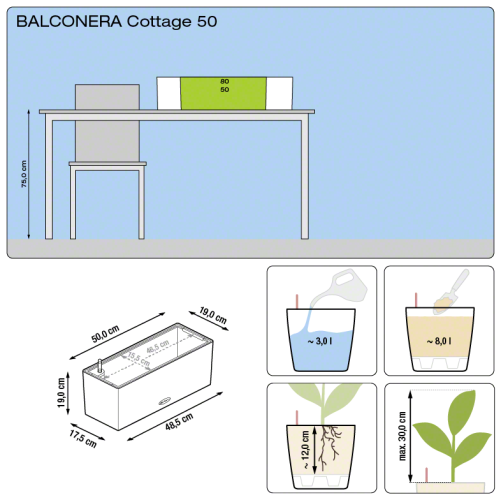 Samozavlažovací truhlík Lechuza BALCONERA COTTAGE 50 antracitová kompletní set