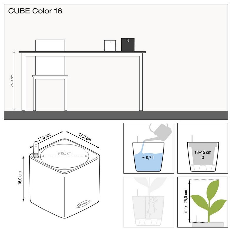 Lechuza CUBE COLOR 16 samozavlažovací květináč bílá kompletní set