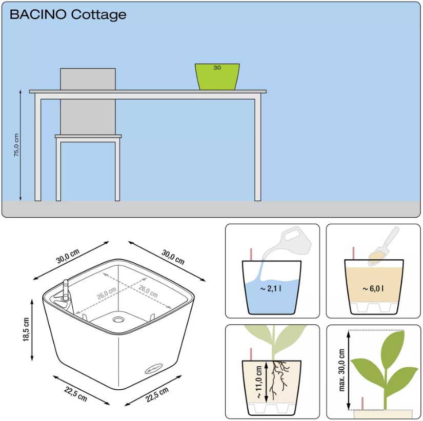 Lechuza BACINO Cottage 30 granitová samozavlažovací květináč