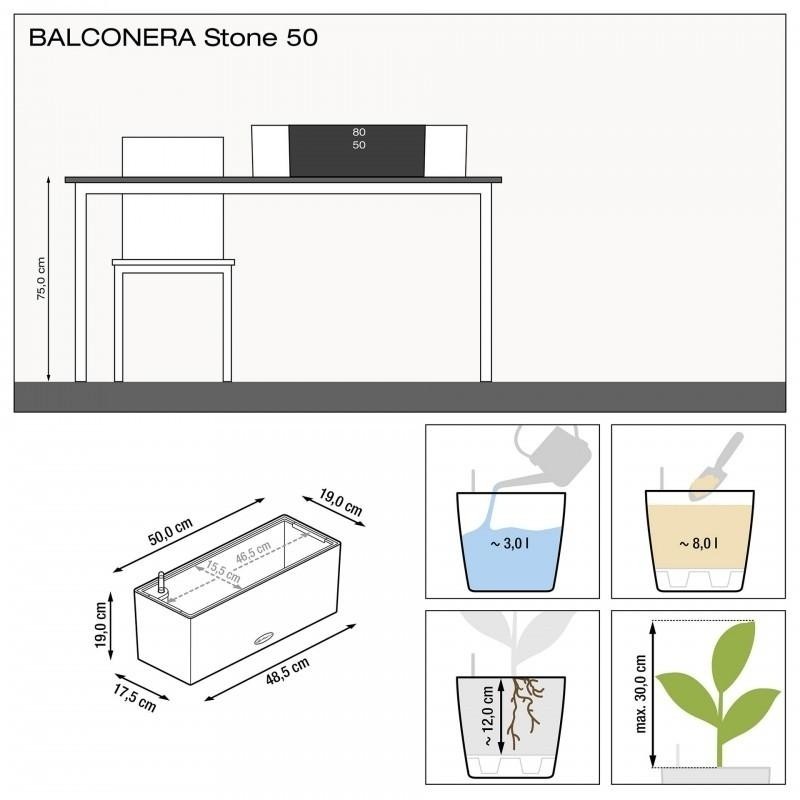 Samozavlažovací truhlík Lechuza BALCONERA STONE 50 šedý kompletní set
