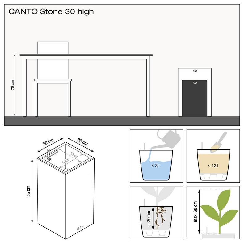 Lechuza CANTO STONE TOWER 30 samozavlažovací květináč černá kompletní set