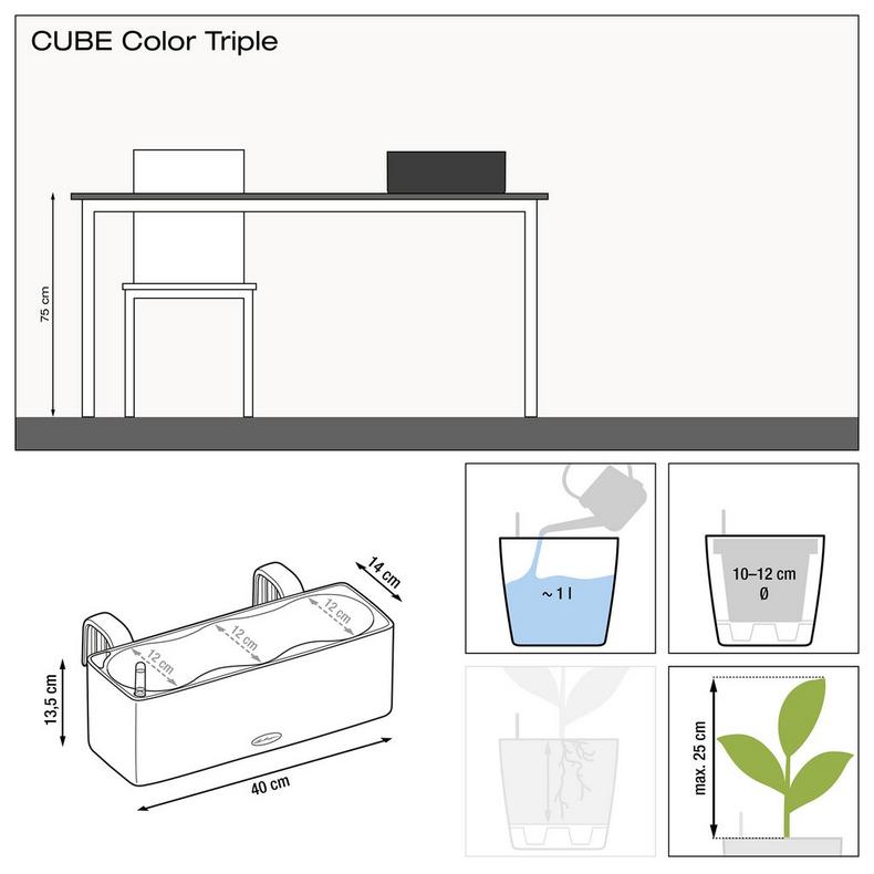 Lechuza CUBE COLOR 14 TRIPLE samozavlažovací truhlík břidlicová kompletní set