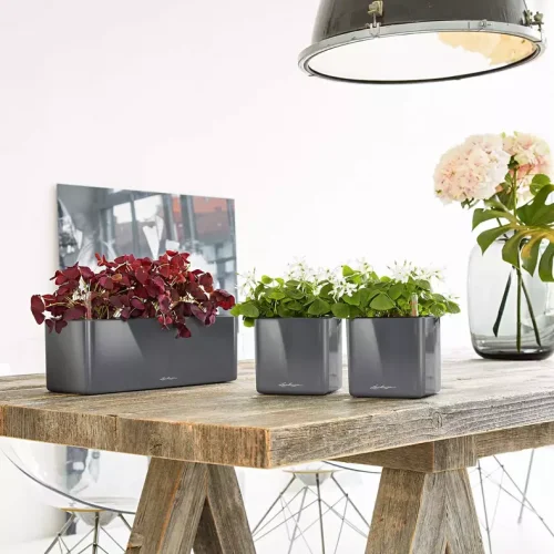 Lechuza CUBE GLOSSY TRIPLE samozavlažovací květináč scarlet kompletní set