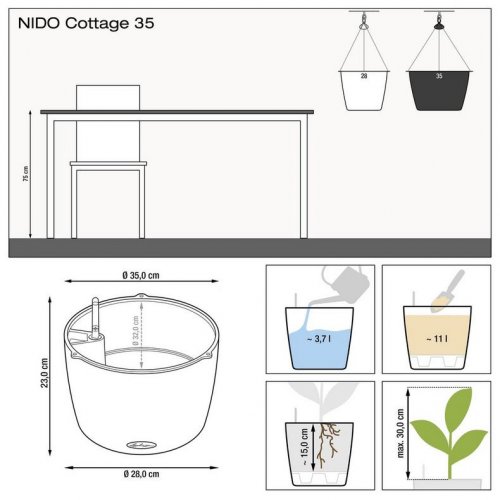NIDO Cottage 35 - Černá - Samozavlažovací květináč