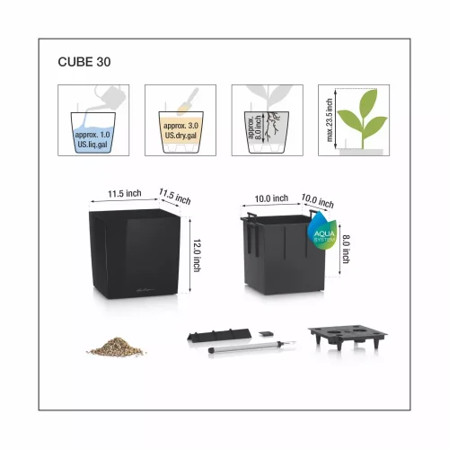 Lechuza CUBE Color 30 samozavlažovací květináč bílá kompletní set